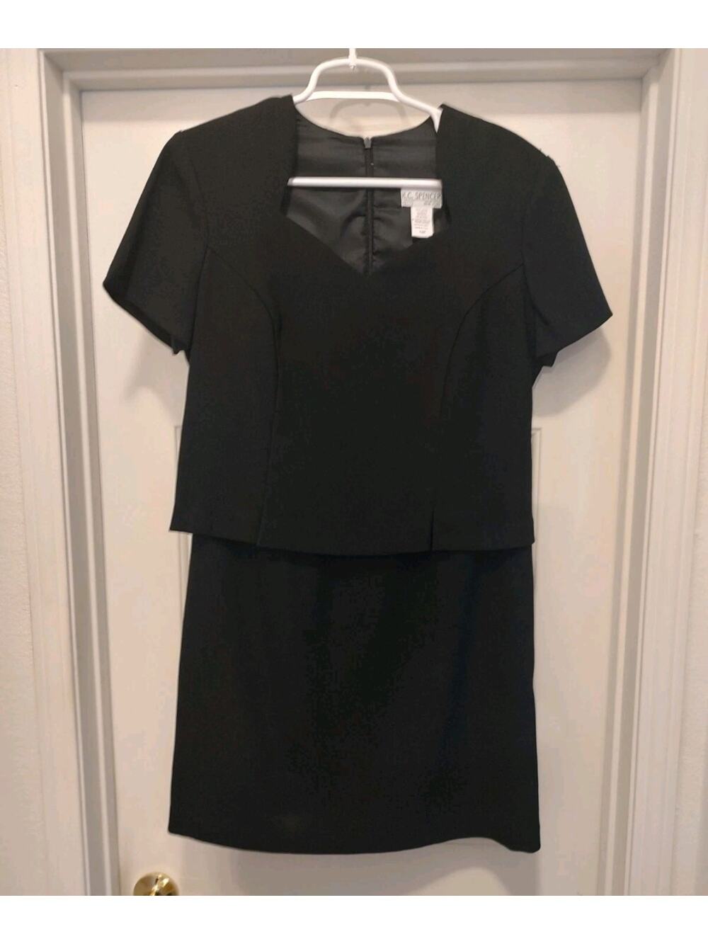 VTG, K.C. Spencer, Black Dress Layered Top, 2 in1 Look, Short Cap Sleeve, SZ 12P